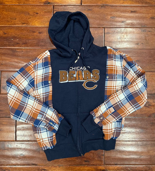 Chicago Bears Flannel Sweatshirt Zip-up - XS to M